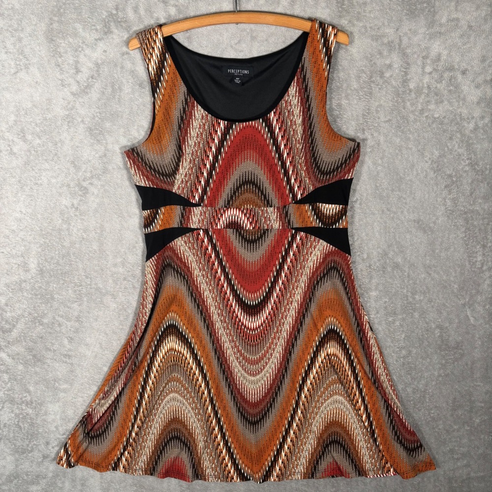 Perceptions Petite Sleeveless Chevron A-Line Dress Orange Brown 16P Mod Retro